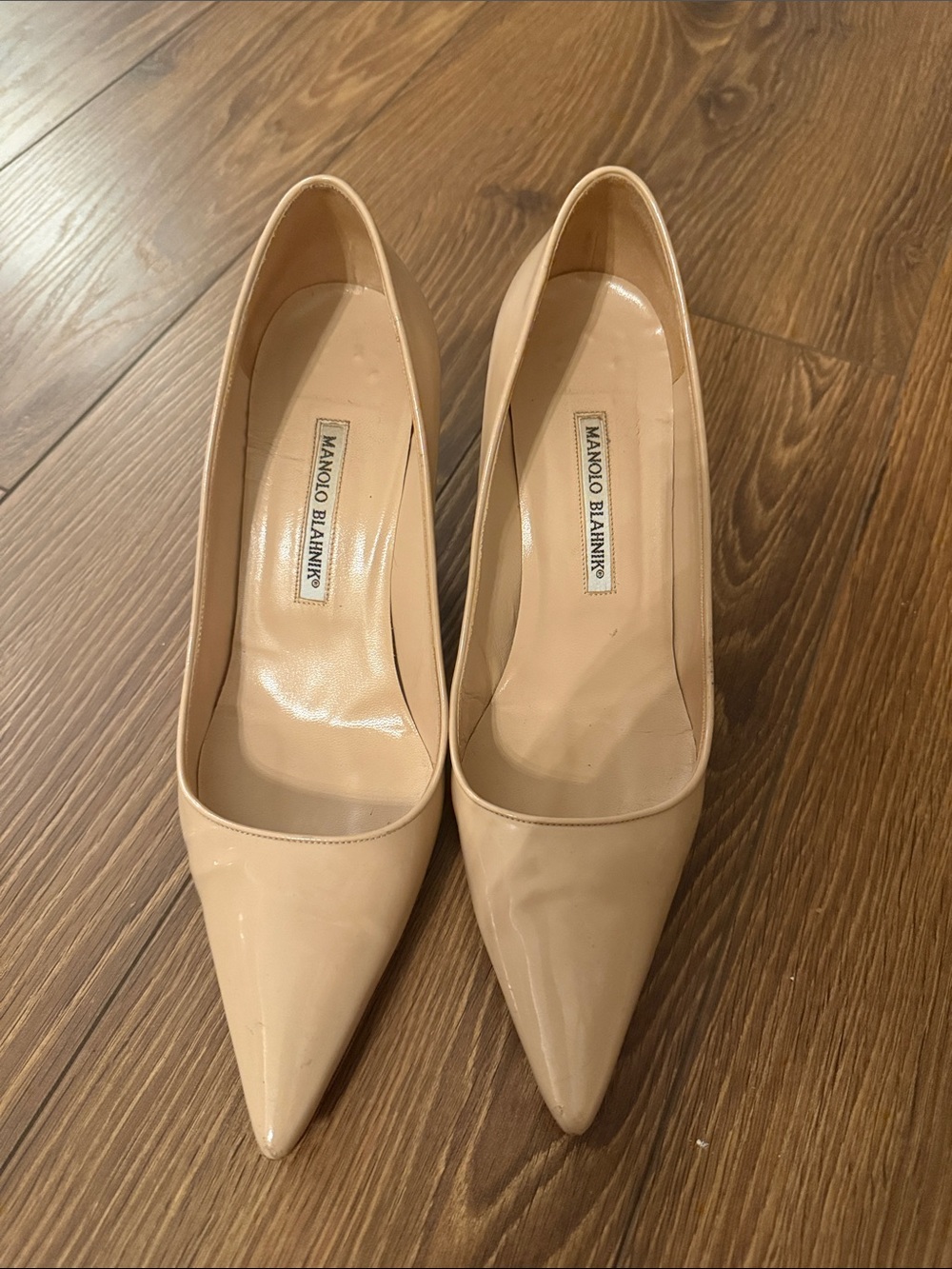 Manolo Blahnik Blush Patent Pointed-Toe Pumps